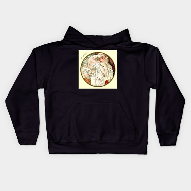 Art Nouveau March Calendar Alphonse Mucha Kids Hoodie by JoolyA